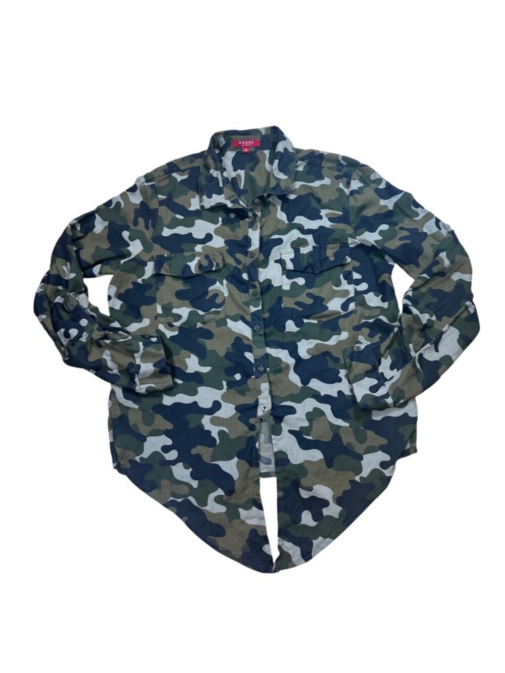 Guess Shirt Medium Camo Roll Tab Button Down Long Sleeve Top Utility Streetwear